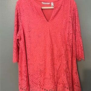 Isaac Mizrahi Vibrant Coral Lace Blouse